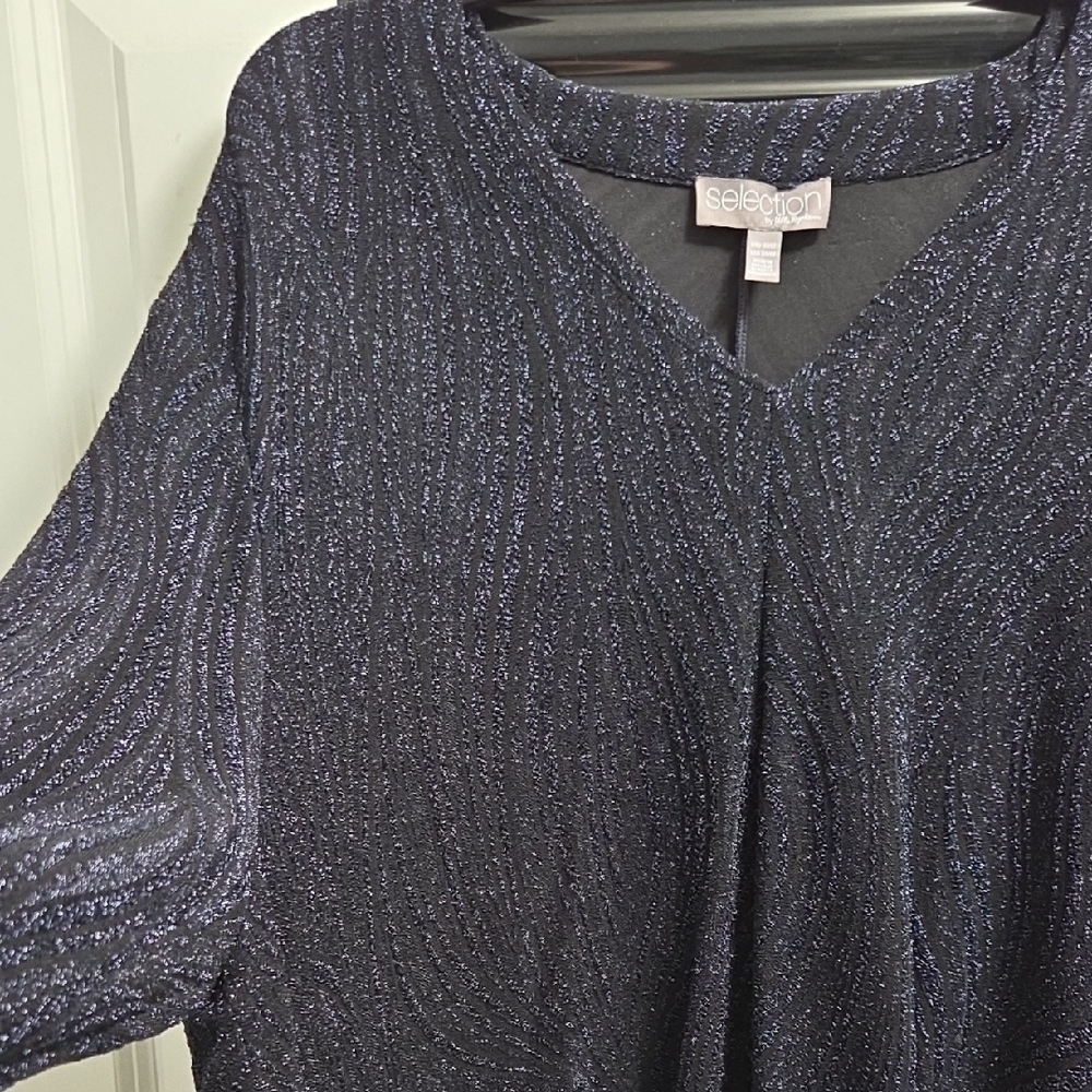 Ulla Popken Women's Black/Navy Sparkle Top